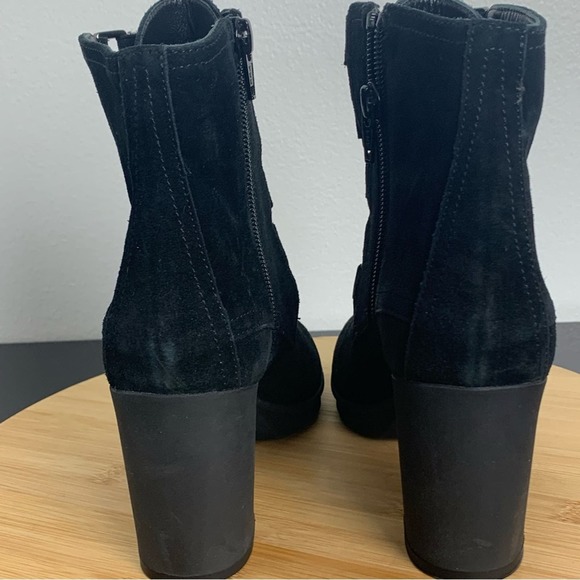 The Flexx - Strap Tease Waterproof Suede Block Heel Booties in Black Size US 6 - Picture 6 of 15